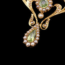 Load image into Gallery viewer, Antique 15ct Gold Peridot & Pearl Lavalier Necklace - Art Nouveau c.1900s