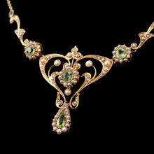 Load image into Gallery viewer, Antique 15ct Gold Peridot & Pearl Lavalier Necklace - Art Nouveau c.1900s
