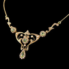Load image into Gallery viewer, Antique 15ct Gold Peridot & Pearl Lavalier Necklace - Art Nouveau c.1900s