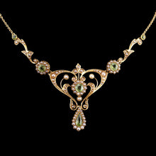 Load image into Gallery viewer, Antique 15ct Gold Peridot & Pearl Lavalier Necklace - Art Nouveau c.1900s