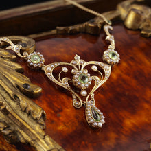 Load image into Gallery viewer, Antique 15ct Gold Peridot & Pearl Lavalier Necklace - Art Nouveau c.1900s