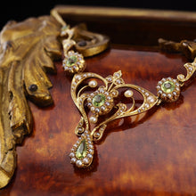 Load image into Gallery viewer, Antique 15ct Gold Peridot & Pearl Lavalier Necklace - Art Nouveau c.1900s