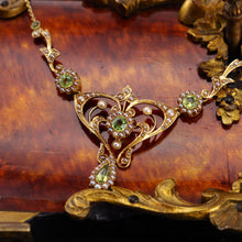 Load image into Gallery viewer, Antique 15ct Gold Peridot & Pearl Lavalier Necklace - Art Nouveau c.1900s