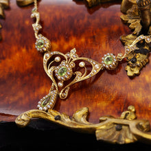Load image into Gallery viewer, Antique 15ct Gold Peridot & Pearl Lavalier Necklace - Art Nouveau c.1900s