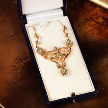 Load image into Gallery viewer, Antique 15ct Gold Peridot & Pearl Lavalier Necklace - Art Nouveau c.1900s