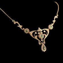 Load image into Gallery viewer, Antique 15ct Gold Peridot & Pearl Lavalier Necklace - Art Nouveau c.1900s
