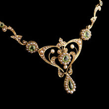 Load image into Gallery viewer, Antique 15ct Gold Peridot & Pearl Lavalier Necklace - Art Nouveau c.1900s