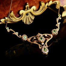 Load image into Gallery viewer, Antique 15ct Gold Peridot & Pearl Lavalier Necklace - Art Nouveau c.1900s