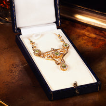 Load image into Gallery viewer, Antique 15ct Gold Peridot & Pearl Lavalier Necklace - Art Nouveau c.1900s