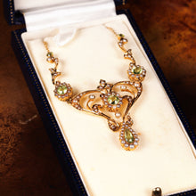 Load image into Gallery viewer, Antique 15ct Gold Peridot & Pearl Lavalier Necklace - Art Nouveau c.1900s