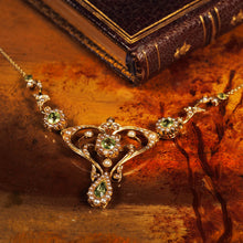 Load image into Gallery viewer, Antique 15ct Gold Peridot & Pearl Lavalier Necklace - Art Nouveau c.1900s