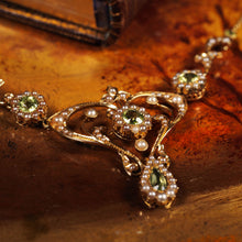 Load image into Gallery viewer, Antique 15ct Gold Peridot & Pearl Lavalier Necklace - Art Nouveau c.1900s