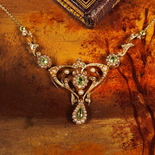 Load image into Gallery viewer, Antique 15ct Gold Peridot & Pearl Lavalier Necklace - Art Nouveau c.1900s