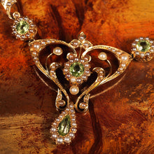 Load image into Gallery viewer, Antique 15ct Gold Peridot & Pearl Lavalier Necklace - Art Nouveau c.1900s