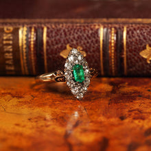 Load image into Gallery viewer, Magnificent Antique Victorian 18K Gold Emerald & Diamond Navette Cluster Ring - c.1880