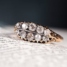 Load image into Gallery viewer, Antique Victorian 18K Gold Diamond Ring Old Cut Two Row Boat-Shaped - c.1890