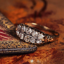 Load image into Gallery viewer, Antique Victorian 18K Gold Diamond Ring Old Cut Two Row Boat-Shaped - c.1890