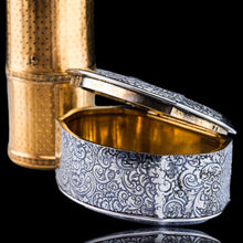 Load image into Gallery viewer, Antique French Solid Silver Gilt Box Cylindrical Etui, Engine Turned Guilloche Design - c.1890