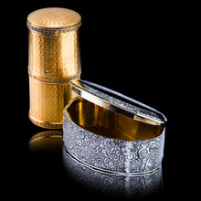 Load image into Gallery viewer, Antique French Solid Silver Gilt Box Cylindrical Etui, Engine Turned Guilloche Design - c.1890