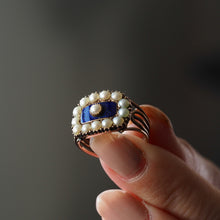 Load image into Gallery viewer, Antique Georgian Blue Enamel & Seed Pearl 14ct Gold Cluster Ring - c.1800