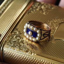 Load image into Gallery viewer, Antique Georgian Blue Enamel & Seed Pearl 14ct Gold Cluster Ring - c.1800
