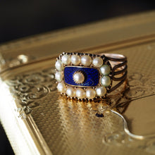 Load image into Gallery viewer, Antique Georgian Blue Enamel & Seed Pearl 14ct Gold Cluster Ring - c.1800