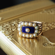 Load image into Gallery viewer, Antique Georgian Blue Enamel & Seed Pearl 14ct Gold Cluster Ring - c.1800
