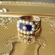 Load image into Gallery viewer, Antique Georgian Blue Enamel & Seed Pearl 14ct Gold Cluster Ring - c.1800