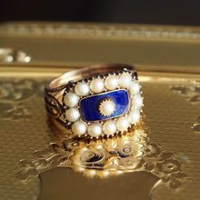 Load image into Gallery viewer, Antique Georgian Blue Enamel & Seed Pearl 14ct Gold Cluster Ring - c.1800