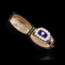 Load image into Gallery viewer, Antique Georgian Blue Enamel & Seed Pearl 14ct Gold Cluster Ring - c.1800