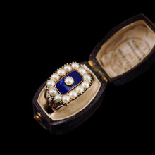 Load image into Gallery viewer, Antique Georgian Blue Enamel & Seed Pearl 14ct Gold Cluster Ring - c.1800