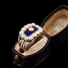 Load image into Gallery viewer, Antique Georgian Blue Enamel & Seed Pearl 14ct Gold Cluster Ring - c.1800