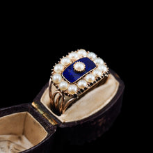 Load image into Gallery viewer, Antique Georgian Blue Enamel & Seed Pearl 14ct Gold Cluster Ring - c.1800