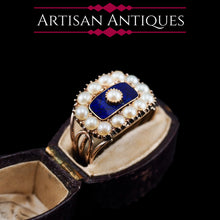 Load image into Gallery viewer, Antique Georgian Blue Enamel & Seed Pearl 14ct Gold Cluster Ring - c.1800