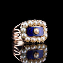 Load image into Gallery viewer, Antique Georgian Blue Enamel & Seed Pearl 14ct Gold Cluster Ring - c.1800