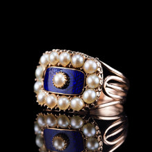 Load image into Gallery viewer, Antique Georgian Blue Enamel & Seed Pearl 14ct Gold Cluster Ring - c.1800