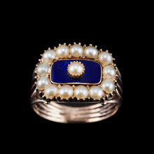 Load image into Gallery viewer, Antique Georgian Blue Enamel & Seed Pearl 14ct Gold Cluster Ring - c.1800