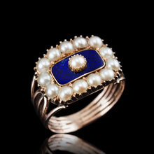 Load image into Gallery viewer, Antique Georgian Blue Enamel & Seed Pearl 14ct Gold Cluster Ring - c.1800