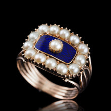 Load image into Gallery viewer, Antique Georgian Blue Enamel & Seed Pearl 14ct Gold Cluster Ring - c.1800