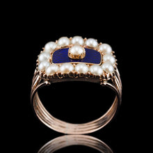 Load image into Gallery viewer, Antique Georgian Blue Enamel & Seed Pearl 14ct Gold Cluster Ring - c.1800