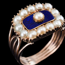 Load image into Gallery viewer, Antique Georgian Blue Enamel & Seed Pearl 14ct Gold Cluster Ring - c.1800