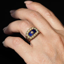 Load image into Gallery viewer, Antique Georgian Blue Enamel & Seed Pearl 14ct Gold Cluster Ring - c.1800