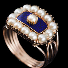 Load image into Gallery viewer, Antique Georgian Blue Enamel & Seed Pearl 14ct Gold Cluster Ring - c.1800
