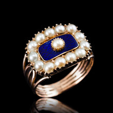 Load image into Gallery viewer, Antique Georgian Blue Enamel & Seed Pearl 14ct Gold Cluster Ring - c.1800