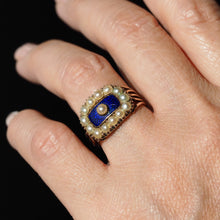 Load image into Gallery viewer, Antique Georgian Blue Enamel & Seed Pearl 14ct Gold Cluster Ring - c.1800