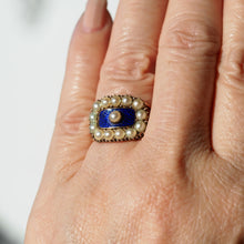 Load image into Gallery viewer, Antique Georgian Blue Enamel & Seed Pearl 14ct Gold Cluster Ring - c.1800