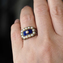 Load image into Gallery viewer, Antique Georgian Blue Enamel & Seed Pearl 14ct Gold Cluster Ring - c.1800