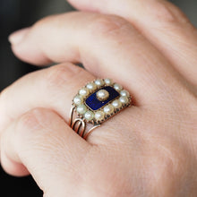 Load image into Gallery viewer, Antique Georgian Blue Enamel & Seed Pearl 14ct Gold Cluster Ring - c.1800