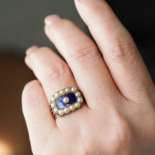 Load image into Gallery viewer, Antique Georgian Blue Enamel & Seed Pearl 14ct Gold Cluster Ring - c.1800