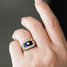 Load image into Gallery viewer, Antique Georgian Blue Enamel & Seed Pearl 14ct Gold Cluster Ring - c.1800